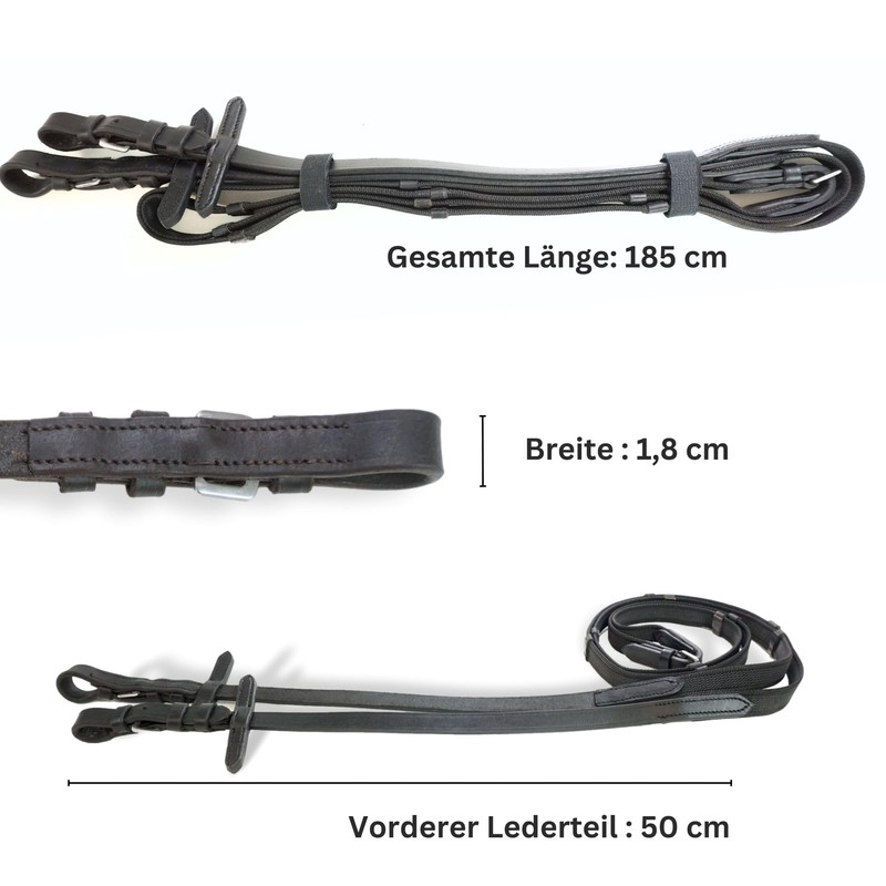 Pferdelinis Bridle Reins for Horses, Rubberised, Durable Reins in Black