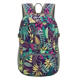 WATERFLY Hiking Foldable Daypack Backpack: 25L Ultra Lightweight Waterproof Day Pack for Woman Man - Small Compact Packable Folding Back Pack for Outdoor Sport Cycling Biking Travel Trip - Printed