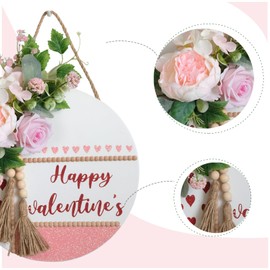 Egolot 16” Happy Valentine's Day Wooden Door Hanging Welcome Sign Farmhouse Front Door Decor with Peony and Rose Rustic Valentine's Day Sign for Indoor Outdoor Window Wall Porch