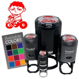 Bored Child Kid Boy On Tricycle Self-Inking Rubber Stamp Ink Stamper for Stamping Crafting Planners - 1/2 Inch Mini - Brown Ink