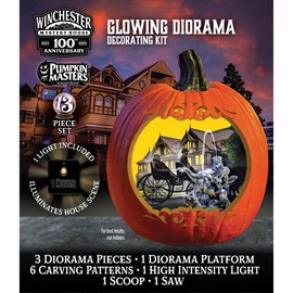 Winchester Mystery House Glowing Diorama Decorating Kit by Pumpkin Masters: 13 Piece Set, Included Light Illuminates House Scene