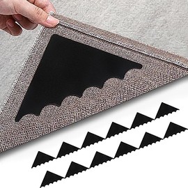 ILUO LIFE 12 Pack, Non Slip Washable Carpet Tape Stickers, Hook and Loop Pads Non Curl Reusable Stoppers Keep Your Area Flat on Hardwood Floors and Tiles