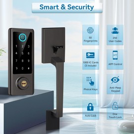 Fingerprint Door Lock with Handle Sets, BEBASIA Keyless Entry Door Lock Deadbolt, Bluetooth Front Door Lock Set, Smart Door Lock, Electronic Keypad Door Lock with Handle, Smart Deadbolt, Aged Bronze