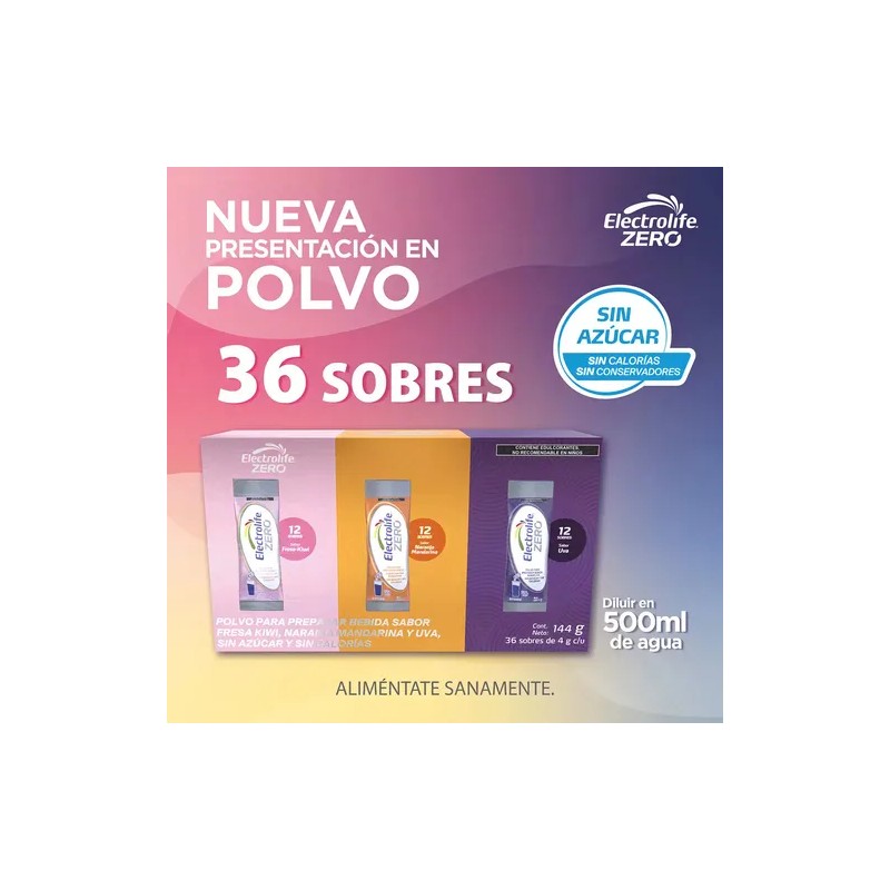 Electrolife Zero Azucar 36 Sticks Uva, Fresa-kiwi, Naranja