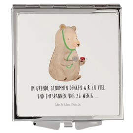 Mr. & Mrs. Panda Handtaschenspiegel quadratisch Bär Arzt - Geschenk, Teddy, silber, Schminkspiegel, schminken, Teddybär, Professor, Ärztin