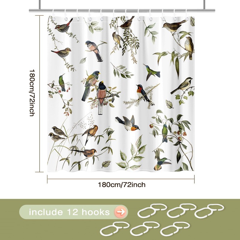 Bird Shower Curtain for Bathroom, Country Farmhouse Shower Curtain with