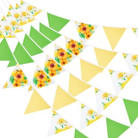 G2PLUS 12 m Bee and Sunflower Fabric Garland, 42-Piece Yellow Green Fabric Garland, Easter Decoration Garland for Spring and Summer, Home and Garden Decoration Outdoor