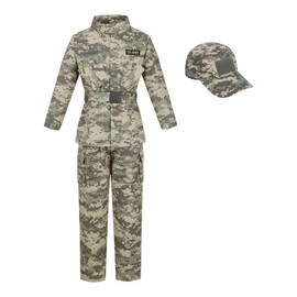 Kosgraiy Kid Army Costume,Kid Deluxe Soldier Costume,Military Costume Boy and Girl,Army Camouflage Uniform for Kid,4-6Years