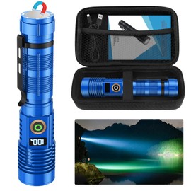 Rechargeable Flashlight High Lumens- Super Bright Magnetic Flash Light with Power Digital Display, Long Range,Dimmable,Waterproof,Pocket Tactical LED Flashlights for Emergency, Blue, 1PC