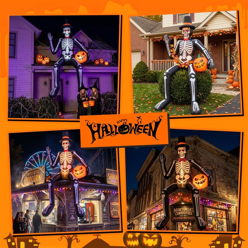 14FT Halloween Inflatable Sitting Skeleton Decorations Outdoor