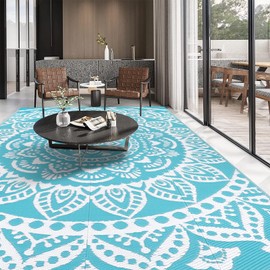 Bsmathom 6x9 Outdoor Plastic Straw Rug, Large Waterproof Outdoor Rug for Patios Clearance, Portable Camping Rugs Reversible Mat for Camping, RV, Picnic, Beach, Backyard, Pool Deck,Teal