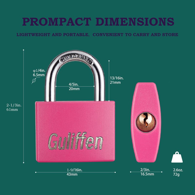 Guliffen 2 Pack Aluminum Locker Lock with Key, Pad Lock