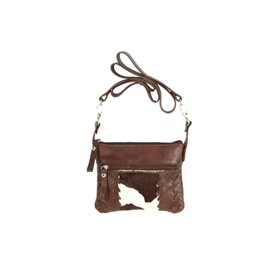 American West Women's Shoulder or Cross Body Leather Handbag| Handmade| Hand Tooled | Hair -on (Brown- Cowhide)
