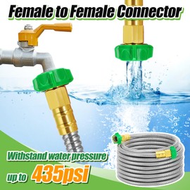 Garden Hose with Female to Female Connector - 25ft Metal Leakproof Leader Hose for Reel, Heavy Duty 304 Stainless Steel Flexible Water Pipe for Outdoor Garden Watering Car Pet Cleaning