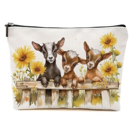 DHKG Goat Gifts for Goat Lovers Makeup Bag Cute Sunflower Goat Cosmetic Bag Animal Lover Gifts for Women Girls Friend Daughter Travel Organizer Zipper Pouch Graduation Birthday Friendship Gifts