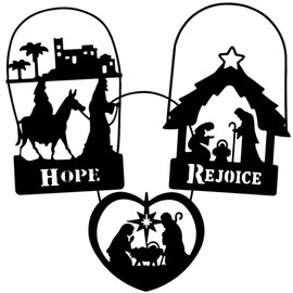 Religious Ornament Set, Journey to Bethlehem, Nativity, and Stable Silhouette Hanging Decor, Christmas Tree Accessories, (Pack of 3)