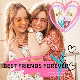 DOYYCA Best Friend Necklace Gifts Friendship Necklace Matching Heart BFF Necklaces for 2 (Sequin Pink Blue)