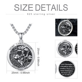 CEKAMA Saint Christopher Necklace for Men Women Sterling Silver Traveler's Guardian Medal Necklace with 24+2 Inch Stainless Steel Chain Avoid Various Accidental Deaths Amulet for Husband Father Son