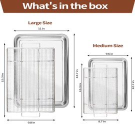 Pleafind 4Pcs Air Fryer Basket for Oven, 15.3" x 11.0" & 13.3" x 9.6" Oven Air Fryer Basket and Tray, Non-stick Air Fryer Accessories for Baking Grilling and Cooking, Dishwasher Safe