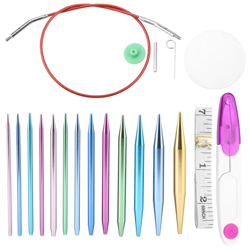 26Pcs Interchangeable Aluminium Knitting Needle with 4Pcs Circular Plastic Wires