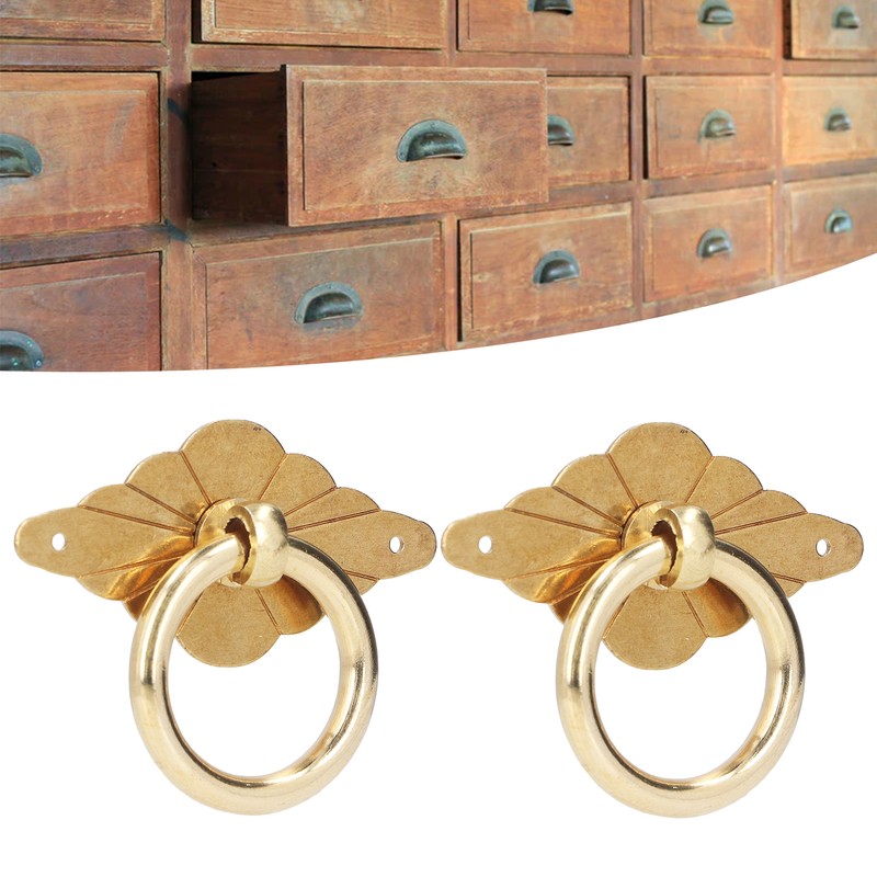 2 Pcs Antique Drawer Pulls Brass Chinese Antique Vintage Drawer