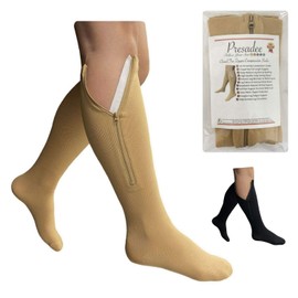 Presadee Petite Original - Calcetines de compresión con cremallera firme (20-30 mmHg, color beige, talla 2XL)