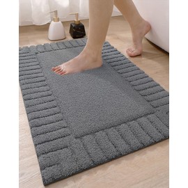 DEXI Bathroom Rugs 16"x24", Non Slip Bath Mats for Bathroom Floor, Ultra Soft and Absorbent Bath Rug Shower Carpet, Machine Washable, Dark Grey