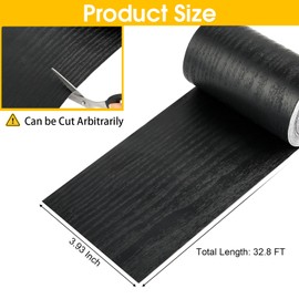 Okxiri 32.8 FT X 3.93 in Black Border Wood Grain Peel and Stick Wallpaper, Bathroom Mirror Frame Border, Removable PVC Waterproof Decor Sticker Mirror Trim for Bathroom and Home Decor