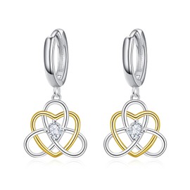 KINGWHYTE Celtic Earrings 925 Sterling Silver Irish Celtic Knot Earrings Love Heart Pendant Earrings Jewellery Birthday Christmas Gift for Women Ladies, Sterling Silver, Cubic Zirconia