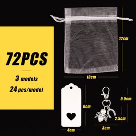 Pack of 24 Wedding Favours Guardian Angel Pendant with White Organza Bag and Kraft Paper Gift Tags Guest Gifts for Wedding Communion Confirmation Christening Party Bag etc.