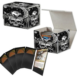 Dikoer Card Deck Box with 100 Pack Sleeves 2PCS, MTG Commander Deck Box for Trading Cards, 100+ Sleeved Cards with PU Leather Magnetic Card Storage Box for Single Sports TCG CCG, Skull Moon Butterfly