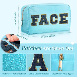Remerry 4 Pcs Travel Toiletry Bags for Women Nylon Makeup Bag Organizer Cosmetic Chenille Letter Pouch Zipper Preppy Waterproof Hair Pouch Christmas Gift(Blue Color)