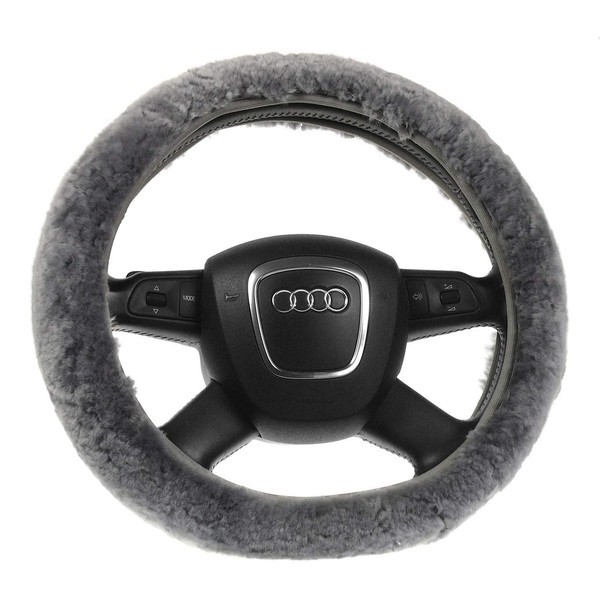 Harrys-Collection Steering wheel cover made of lambskin, colour: dark grey