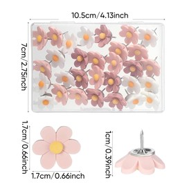 Flower Drawing Pins for Pinboard – 30PCS Pink & White Flower Push Pins with Storage Box - Decorative Pin Cork Board, Notice Board & Posters – Cute Resin Pinboard Pin for Wall & Cardboard Display