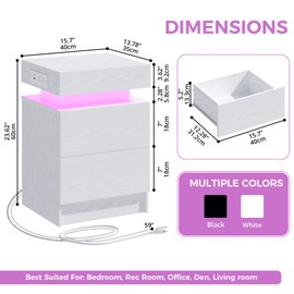 LIKIMIO Modern Nightstand with LED Lights & USB Charging,End Table with 2 Drawers,Night Stand for Bedroom, Living Room and Office