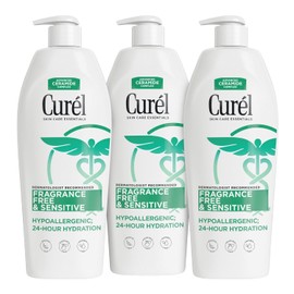 Curél Fragrance Free Body Lotion, Unscented Dry Skin Moisturizer for Sensitive Skin, with Advanced Ceramide Complex, Repairs Moisture Barrier, 13 Ounce (Pack of 3)