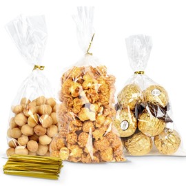 Poly Treat Bags with 4" Twist Ties Assorted Colors 1.4mils Thickness OPP Plastic Bags of Candy Cookie Treat (12.5cm X 25cm)