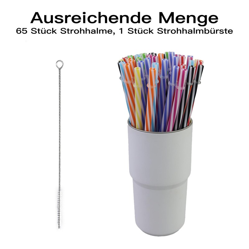 65 Pieces Colorful Plastic Straws, Reusable Hard Straws, with 1