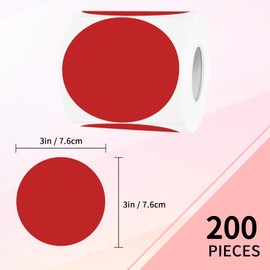 YEGAWEN Removable 3 Inch Colored Dot Stickers - Waterproof Circle Color Labels, Writable Garage Sale Price Tags, Suitable for Laser and Inkjet Printable (200 Pcs, Red)