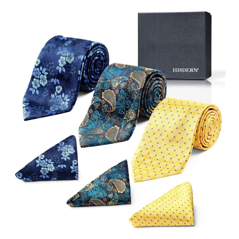 HISDERN Lot 3 PCS Classic Men's Silk Tie Set Necktie