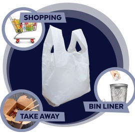 HOT BARGAINS 500 X Jumbo Vest Carrier Bags Hi-Tensile White Colour Extra-Large 13" x 19" x 23" 21mu Recyclable Plastic Carrier Bags for Shopping Fruits Vegetable Clothes etc (13 x 19 x 23", 500, Bags)