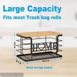 Trash Bag Organizers with Bamboo Top, Wall Mount Trash Bag Storage for 13-33 Gallon Bags (Black, Small)
