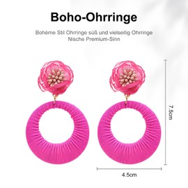 Bohemian Colourful Earrings, Woman Retro Fashionable Earrings Bohemian Ear Hook Earring Resin Round Circle Colourful Hoop Pendant Earring Hoop Dangle Stud Earrings for Girls, fabric art, Rope