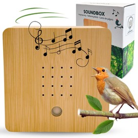 Lüttenburg Bird Chirping Soundbox White with Bamboo Wooden Front - Bird Sounds Music Box with Motion Sensor - Clear Sound Bird Singing Music Box Bird Bathroom Radio for Bathroom Hallway Wall Mount