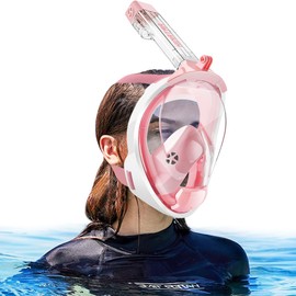 HINATAA Full Face Snorkel Mask, 180°Panoramic View Double Floating Ball Snorkeling Mask, Anti-Fog Full Face Diving Mask, with Detachable Camera Mount, for Adults Youth (Pink, S/M)