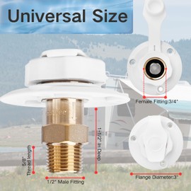 FYRIXY RV City Water Inlet with Check Valve – 3/4″ NH to 1/2″ NPT Brass, White Dust Cap