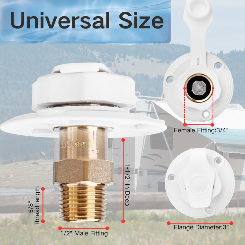 FYRIXY RV City Water Inlet with Check Valve – 3/4″