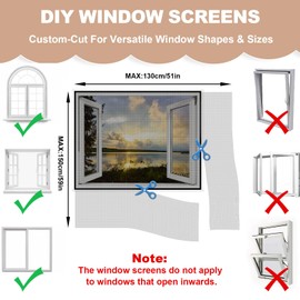 51''x59'' DIY Self-Adhesive Window Screen Netting Mesh Curtain,Reusable Mesh Window Screens with Hook and Loop Fastener,Adhesive Windows Mosquito Net for Multiple House Windows