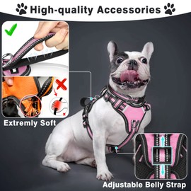 WINSEE Pet Harness Collar and Leash Set, All-in-one Reflective Dog Harness No Pull with Adjustable Buckles for Puppies, Small, Medium, Large, and Extra-Large Dogs (Medium, Pink)