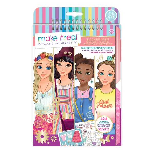 Make It Real Love and Daisy Inspired Fashion Design Sketchbook with Stencils and Stickers for Creativity - Kids Arts and Crafts Colouring Book - Girls Gifts